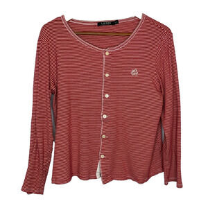Women's XL Lauren Ralph Lauren Red Stripe Button Front Cotton Shirt